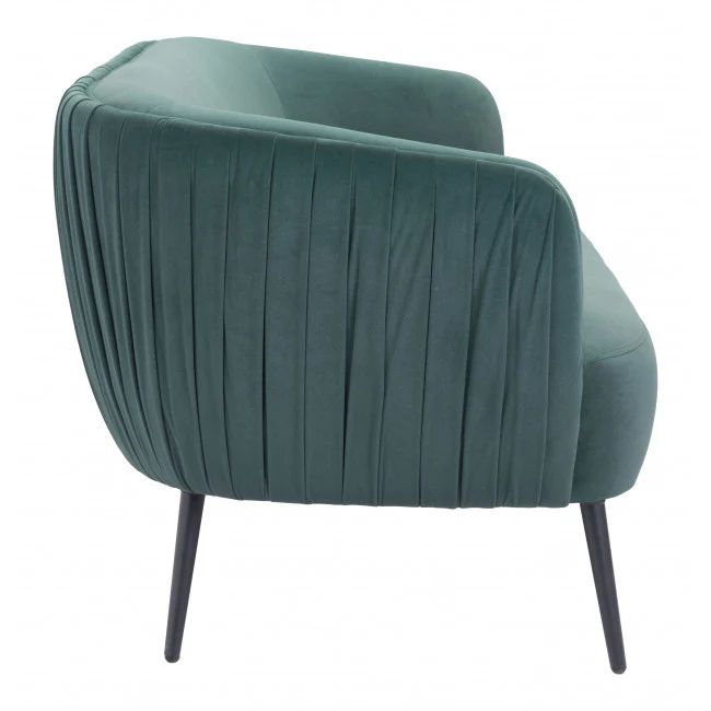 Glam Green Pleated Velvet with Black Sofa By Homeroots - Image 2