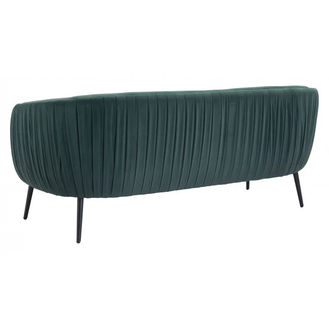 Glam Green Pleated Velvet with Black Sofa By Homeroots - Image 5