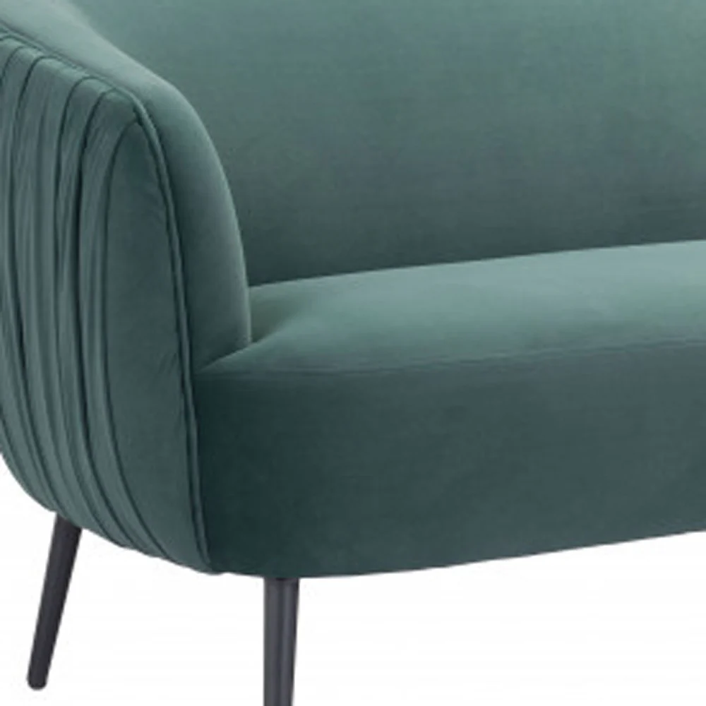 Glam Green Pleated Velvet with Black Sofa By Homeroots - Image 6