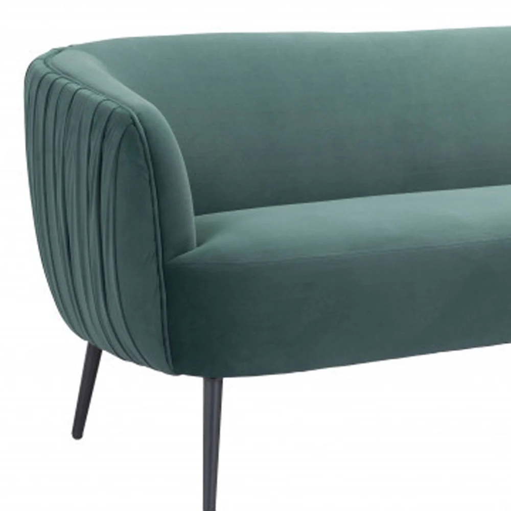 Glam Green Pleated Velvet with Black Sofa By Homeroots - Image 7