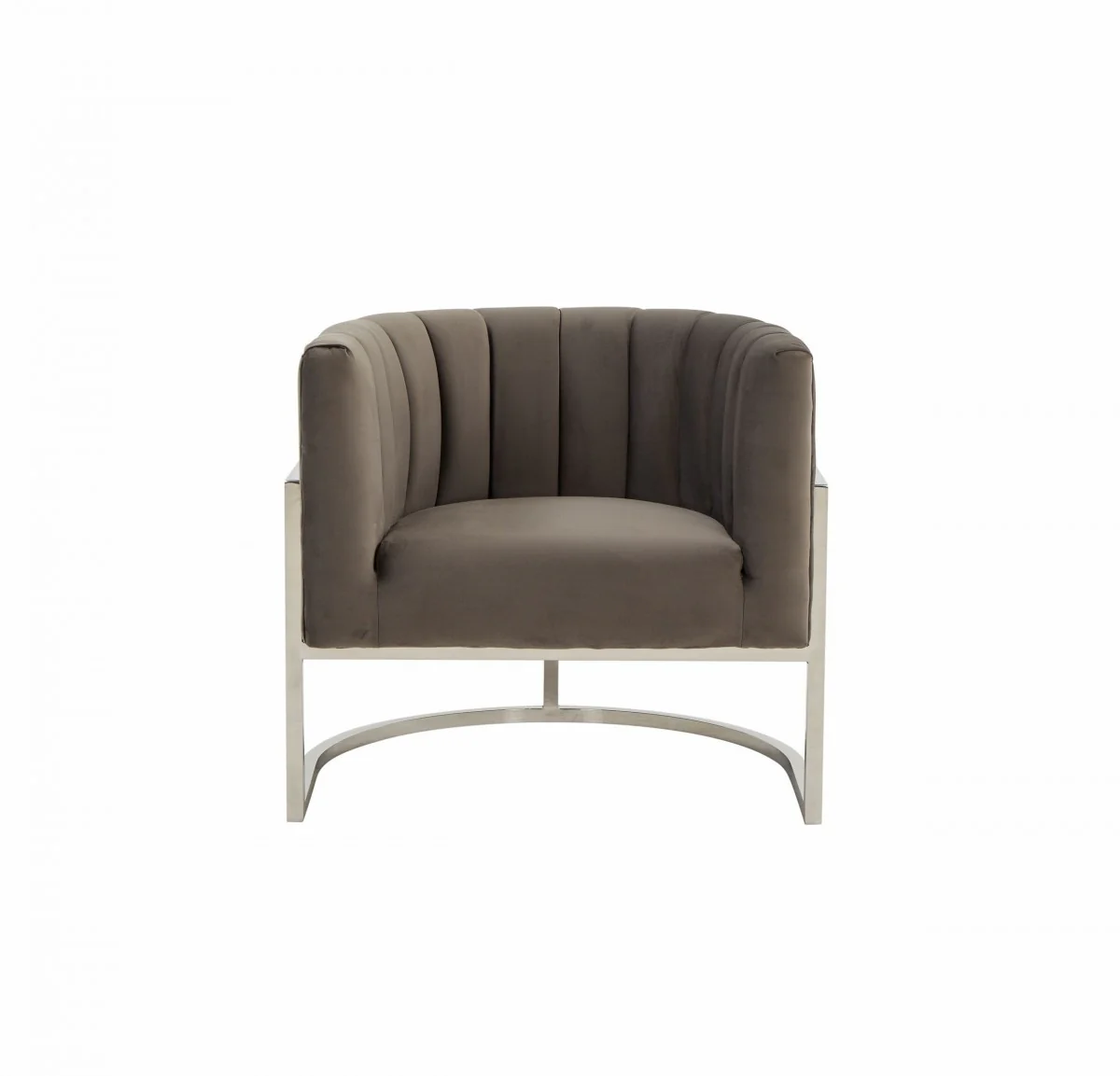 Glam Grey and Steel Channel Tufted Velvet Accent Chair By Homeroots - Image 2