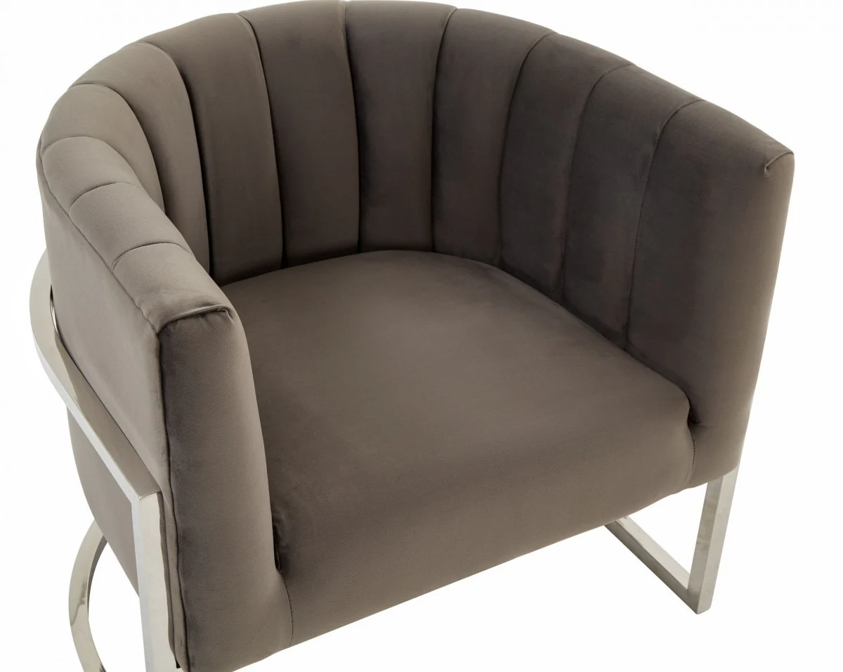 Glam Grey and Steel Channel Tufted Velvet Accent Chair By Homeroots - Image 5