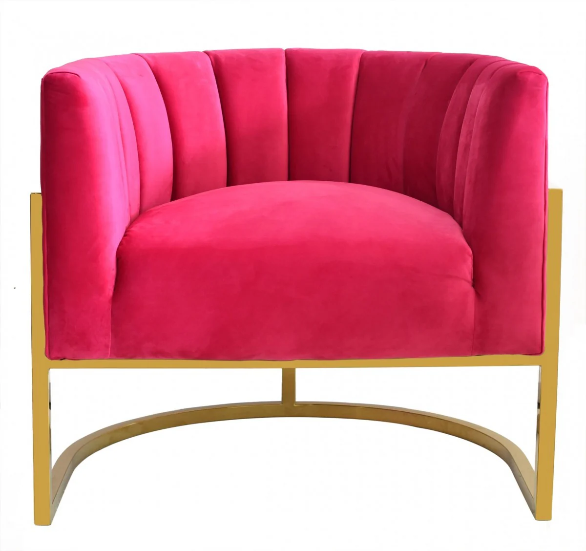 Glam Pink and Gold Channel Tufted Velvet Accent Chair By Homeroots - Image 2