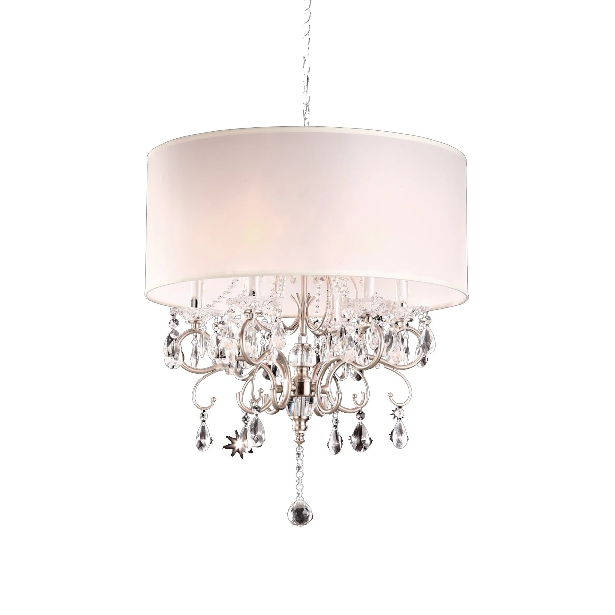 Glam Silver Crystals and White Shade Chandelier By Homeroots - Image 2