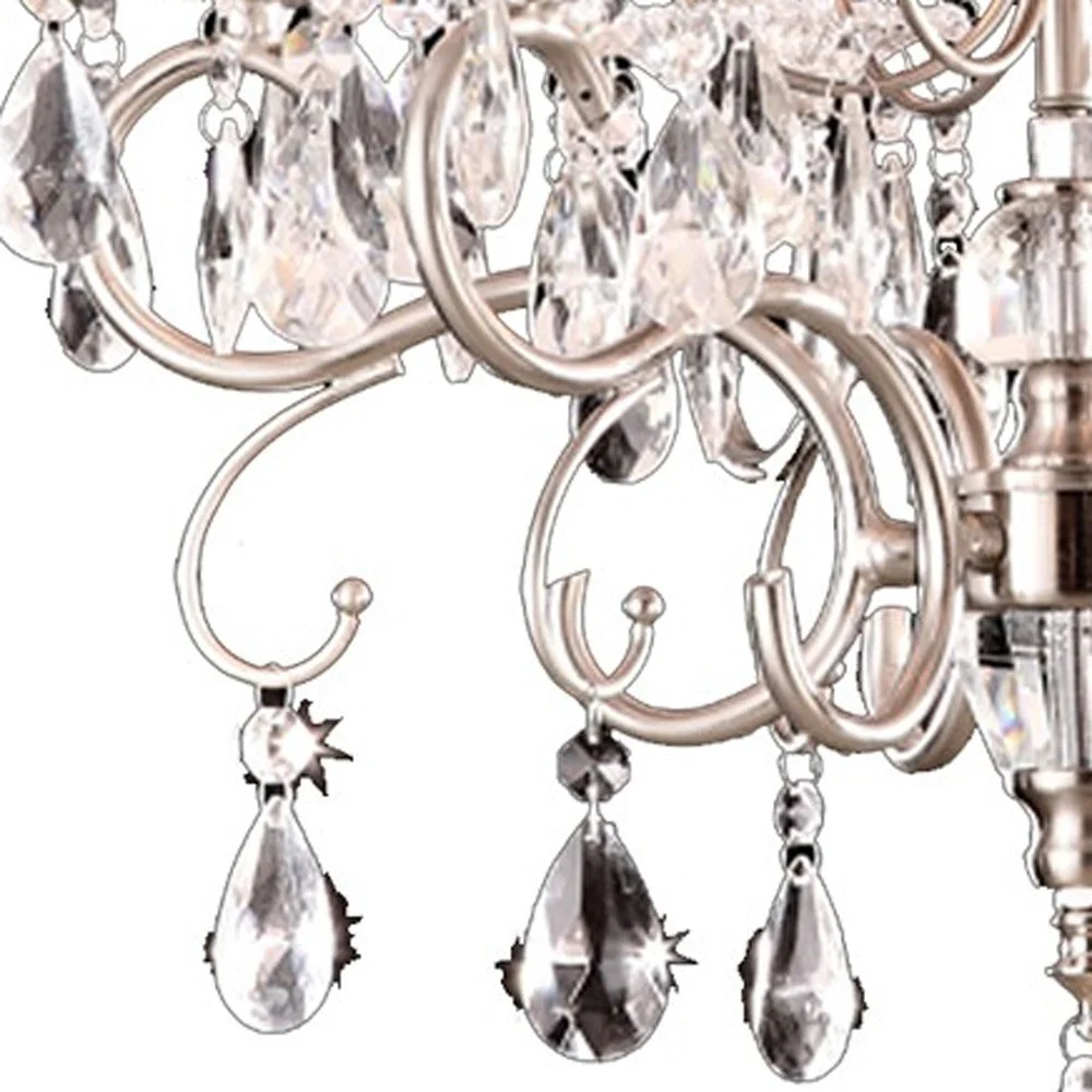 Glam Silver Crystals and White Shade Chandelier By Homeroots - Image 3