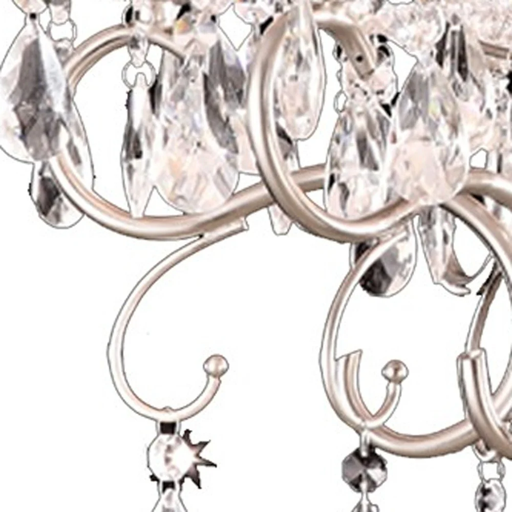Glam Silver Crystals and White Shade Chandelier By Homeroots - Image 4