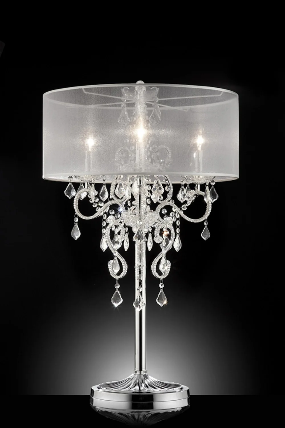 Glam Silver Faux Crystal Accent Table Lamp with See Thru Shade By Homeroots - Image 2