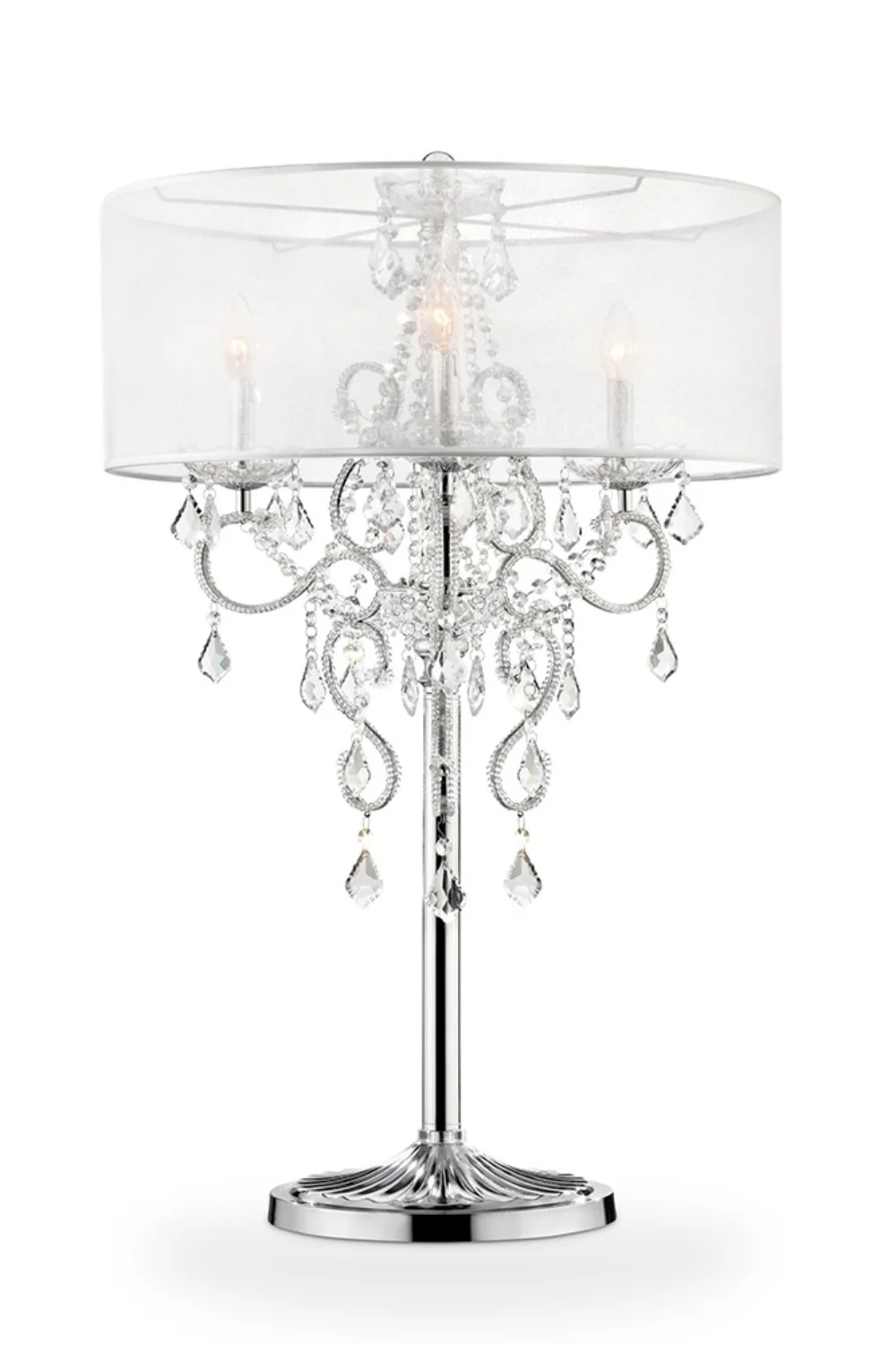 Glam Silver Faux Crystal Accent Table Lamp with See Thru Shade By Homeroots - Image 3