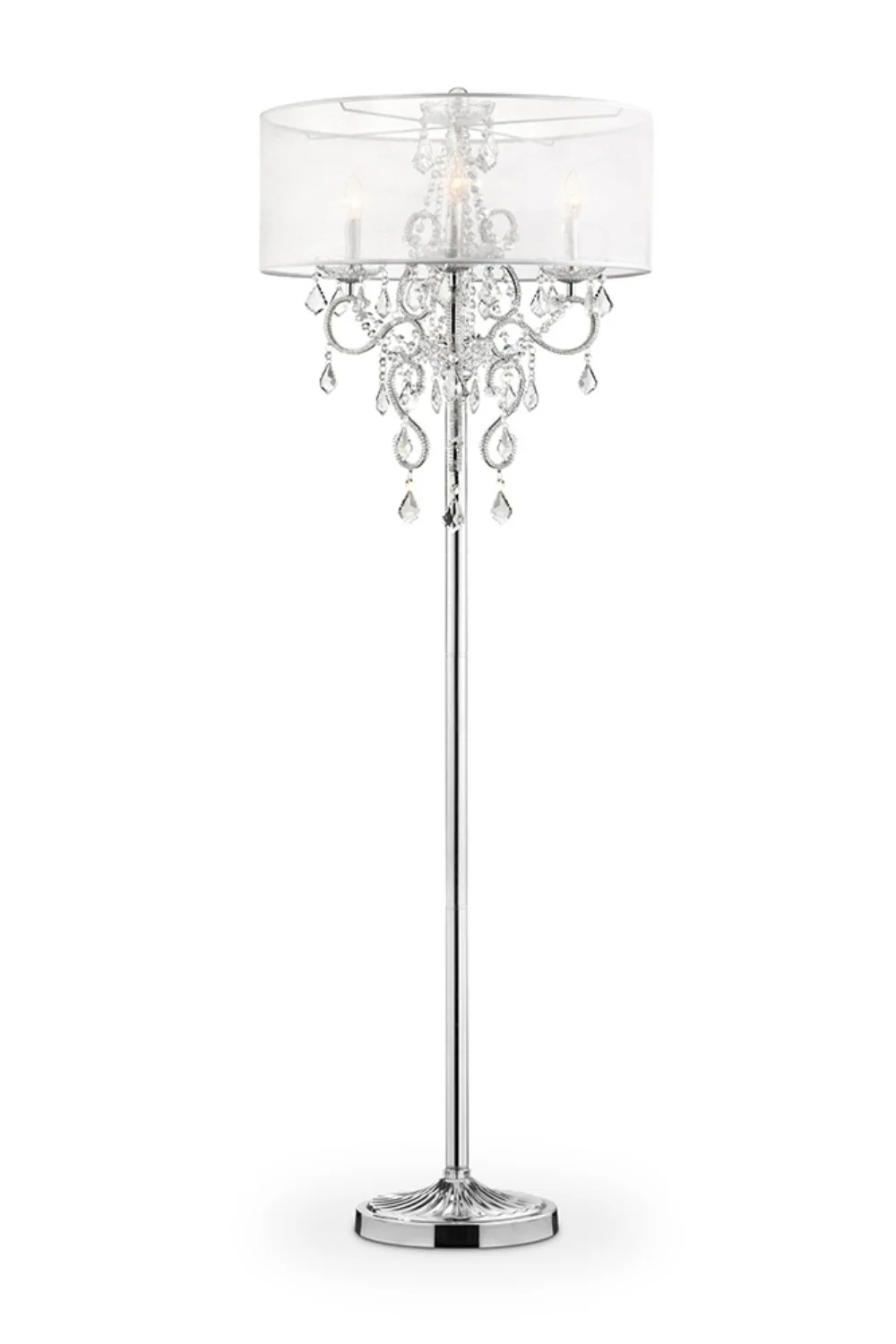 Glam Silver Faux Crystal Floor Lamp with See Thru Shade By Homeroots - Image 2