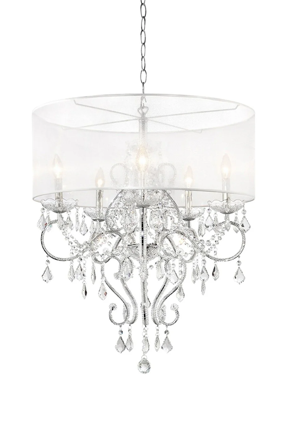Glam Silver Faux Crystal Hanging Celing Lamp with See Thru Shade By Homeroots - Image 3