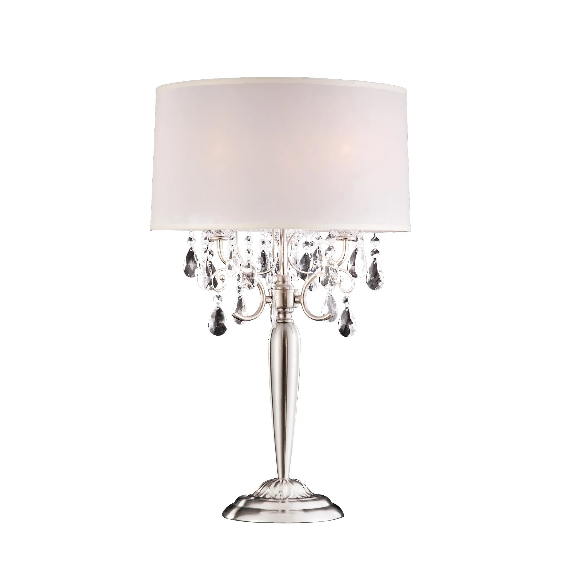 Glam Silver Scroll Chandelier Faux Crystal Table Lamp By Homeroots - Image 2