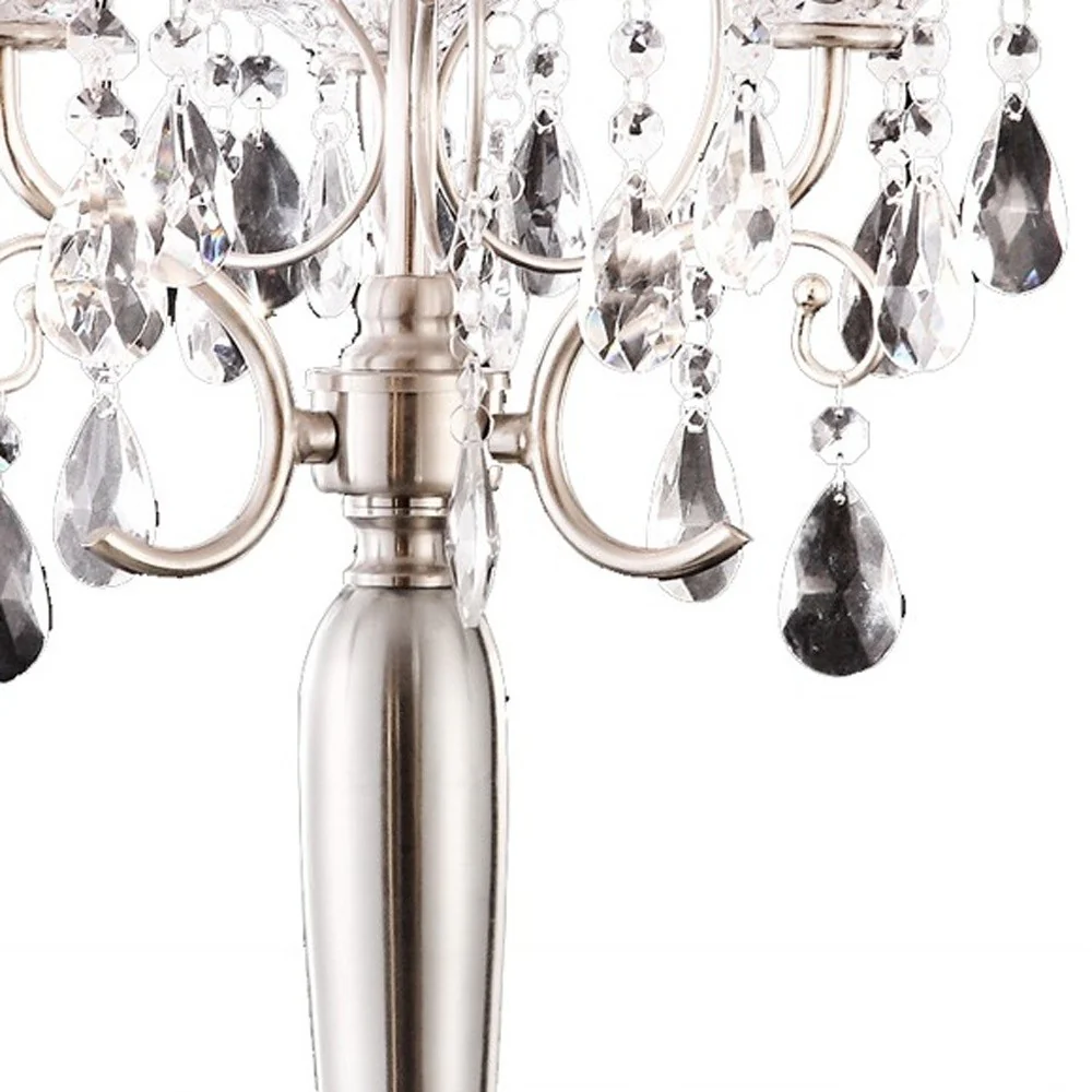 Glam Silver Scroll Chandelier Faux Crystal Table Lamp By Homeroots - Image 3