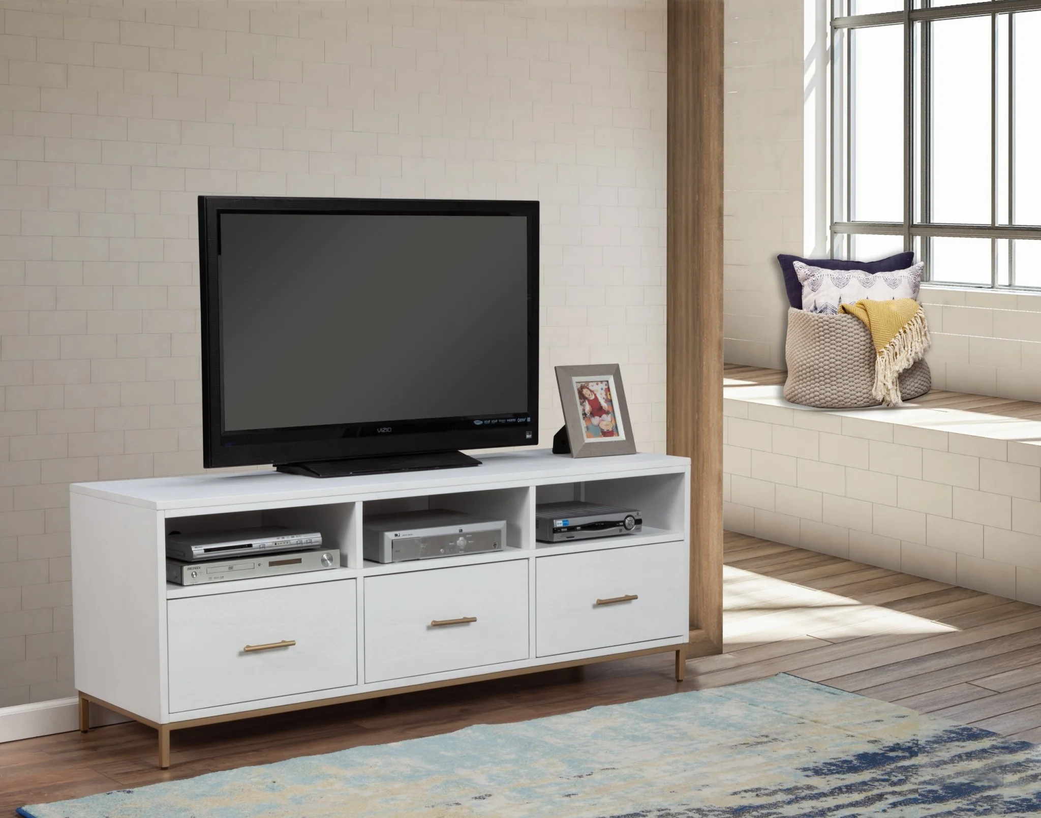 Glam White and Gold TV Console By Homeroots - Image 6