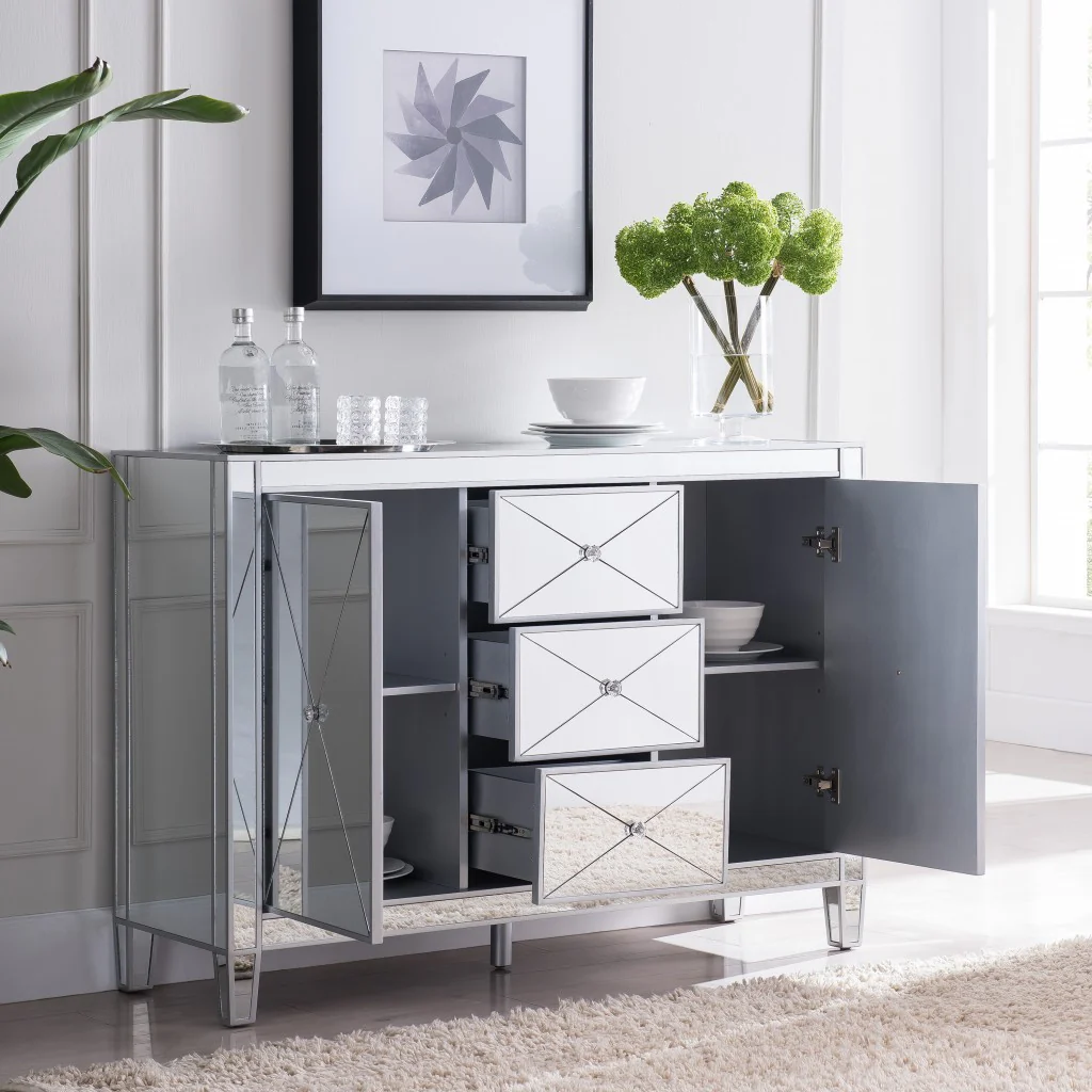 Glamorous Mirrored Bling Multi Storage Accent Cabinet By Homeroots - Image 3