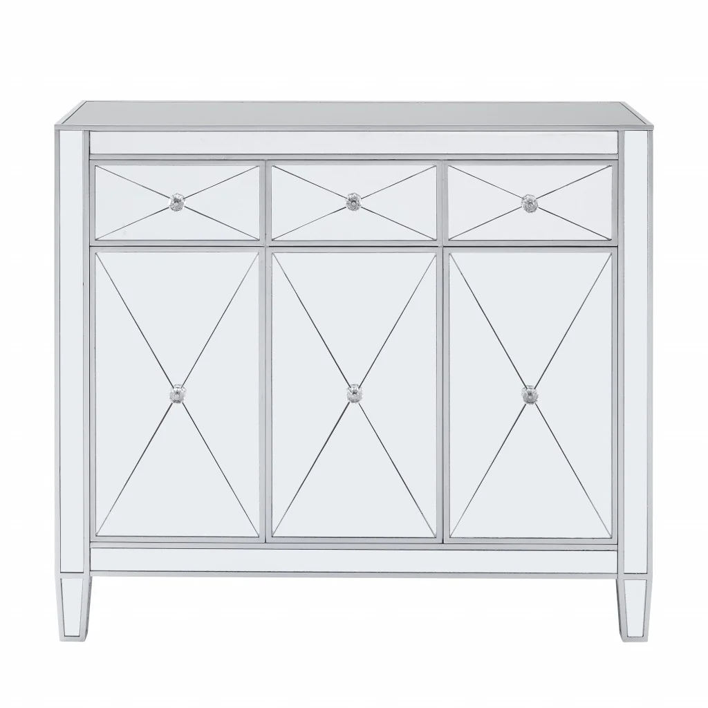 Glamorous Mirrored Bling Three Door Accent Cabinet By Homeroots - Image 4