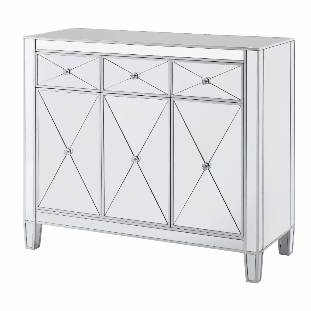 Glamorous Mirrored Bling Three Door Accent Cabinet By Homeroots - Image 5
