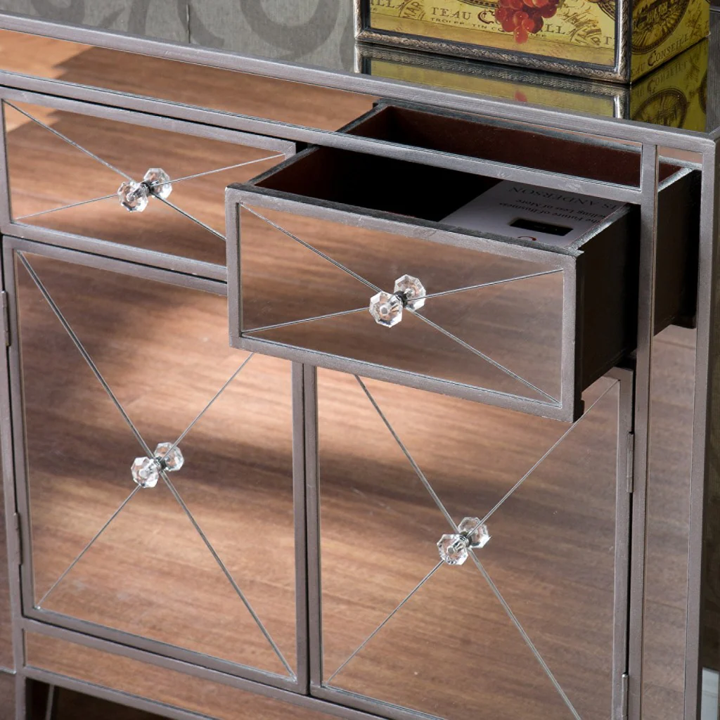 Glamorous Mirrored Bling Two Door Storage Accent Cabinet By Homeroots - Image 2