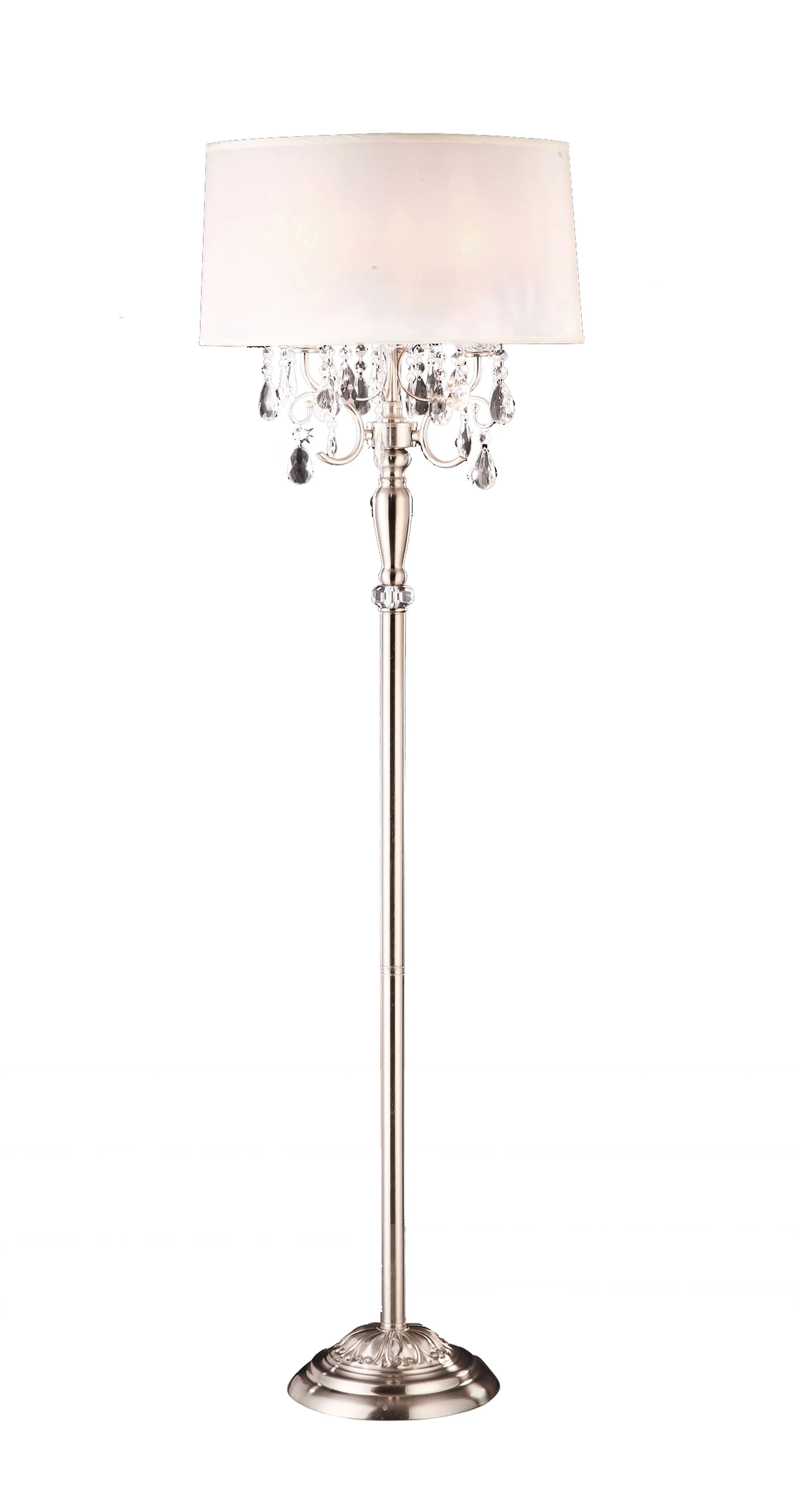 Glamorous Silver and Faux Crystal Candleabra Metal Floor Lamp By Homeroots - Image 2