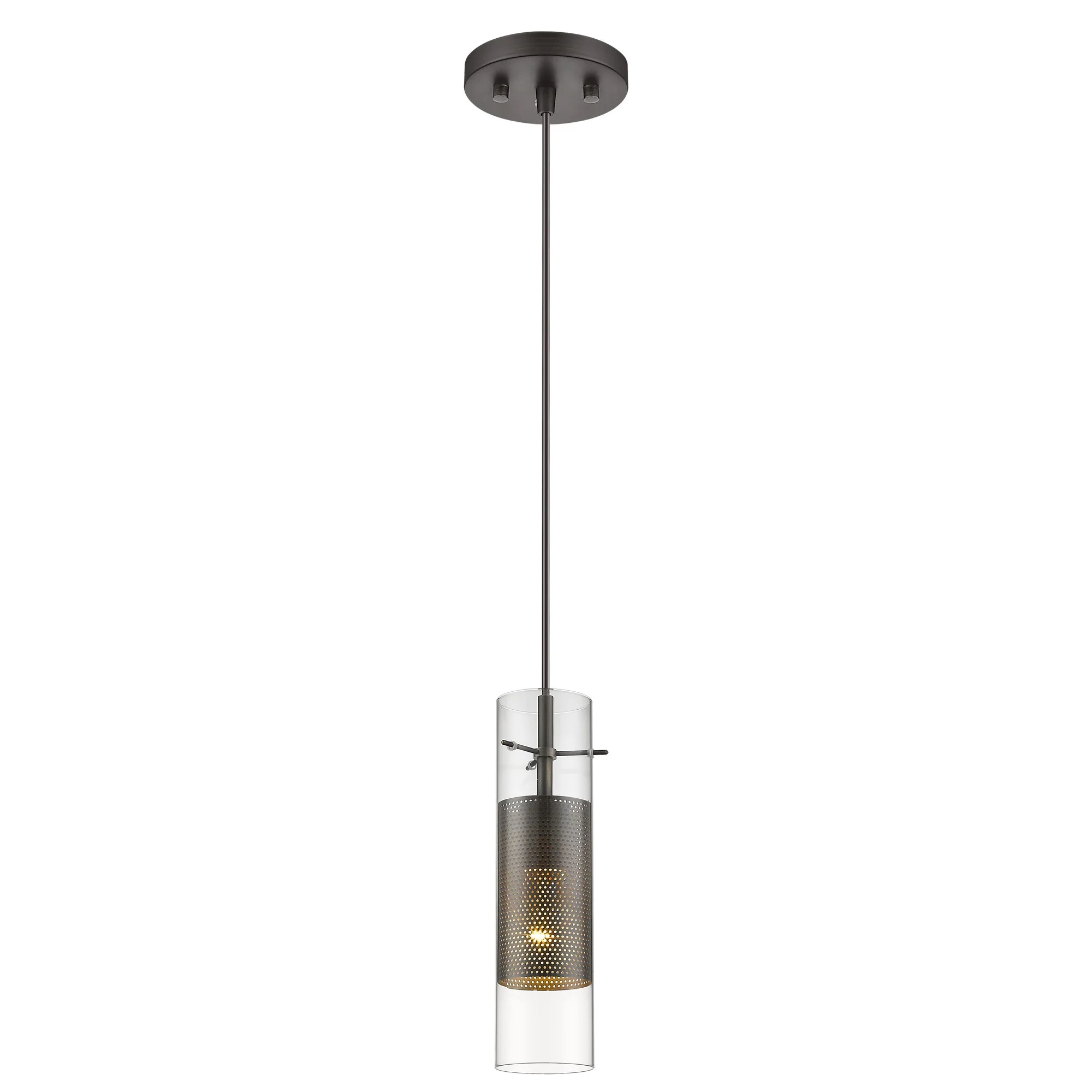 Glass and Bronze Mesh Shade Hanging Light By Homeroots - Image 2