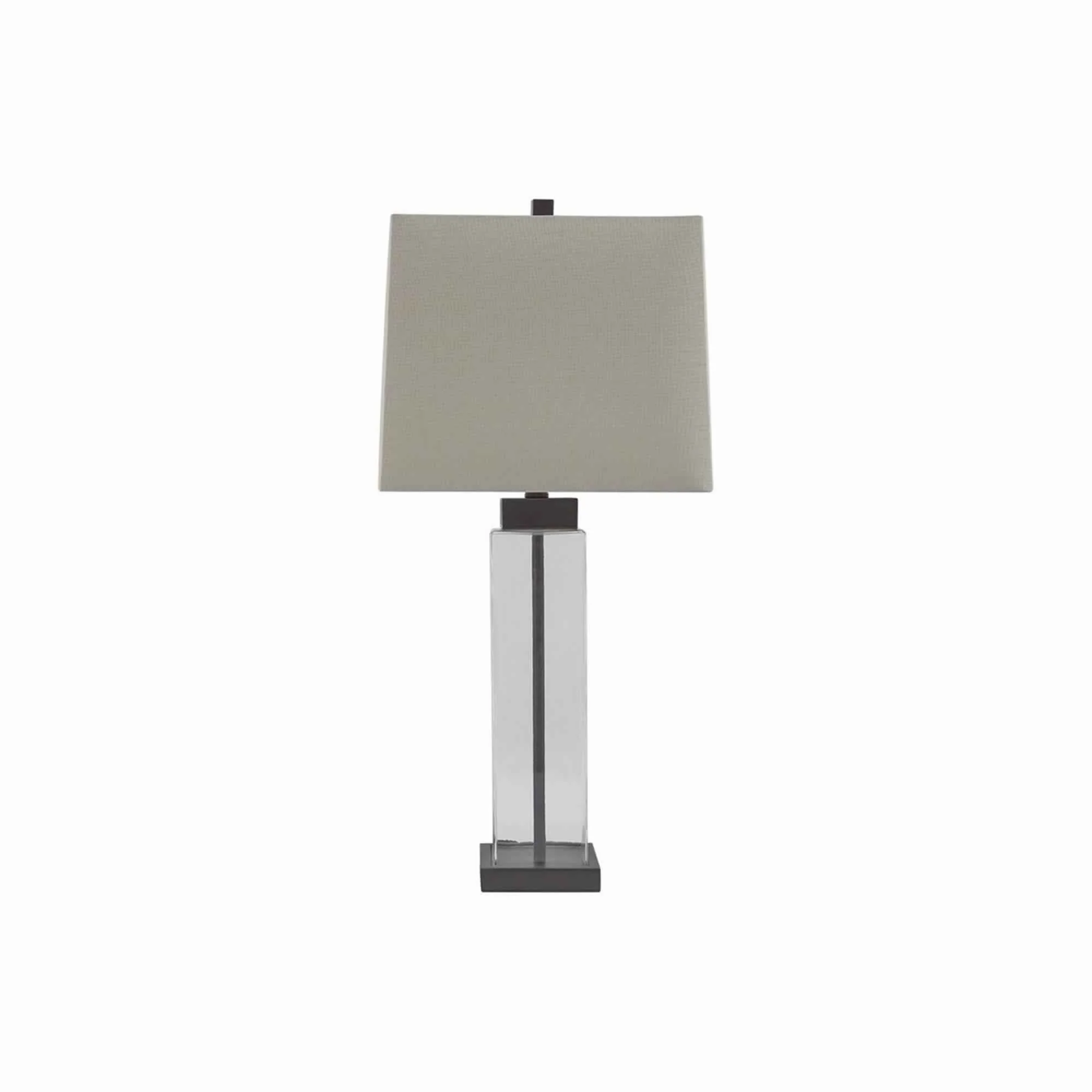 Glass And Metal Base Table Lamp With Square Shade Set Of 2 Clear And Gray By Benzara - Image 2
