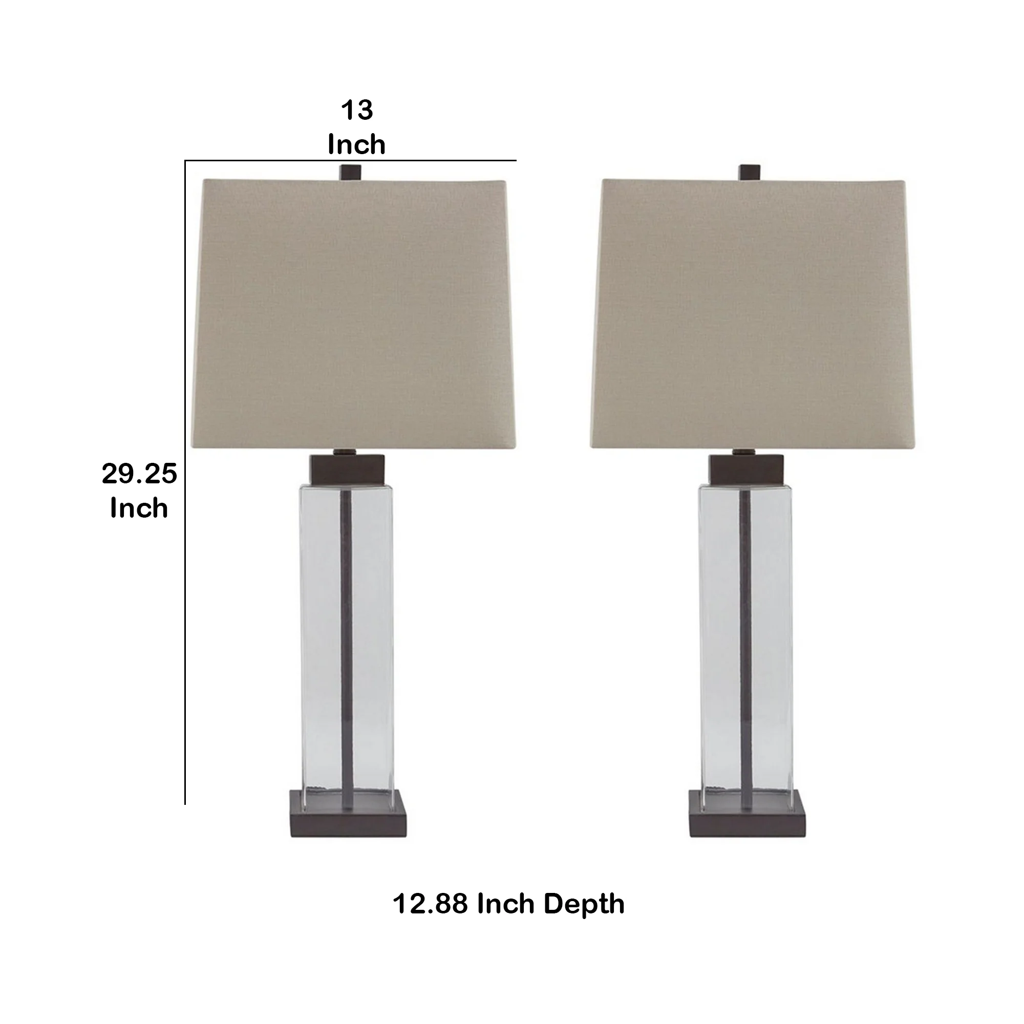 Glass And Metal Base Table Lamp With Square Shade Set Of 2 Clear And Gray By Benzara - Image 5