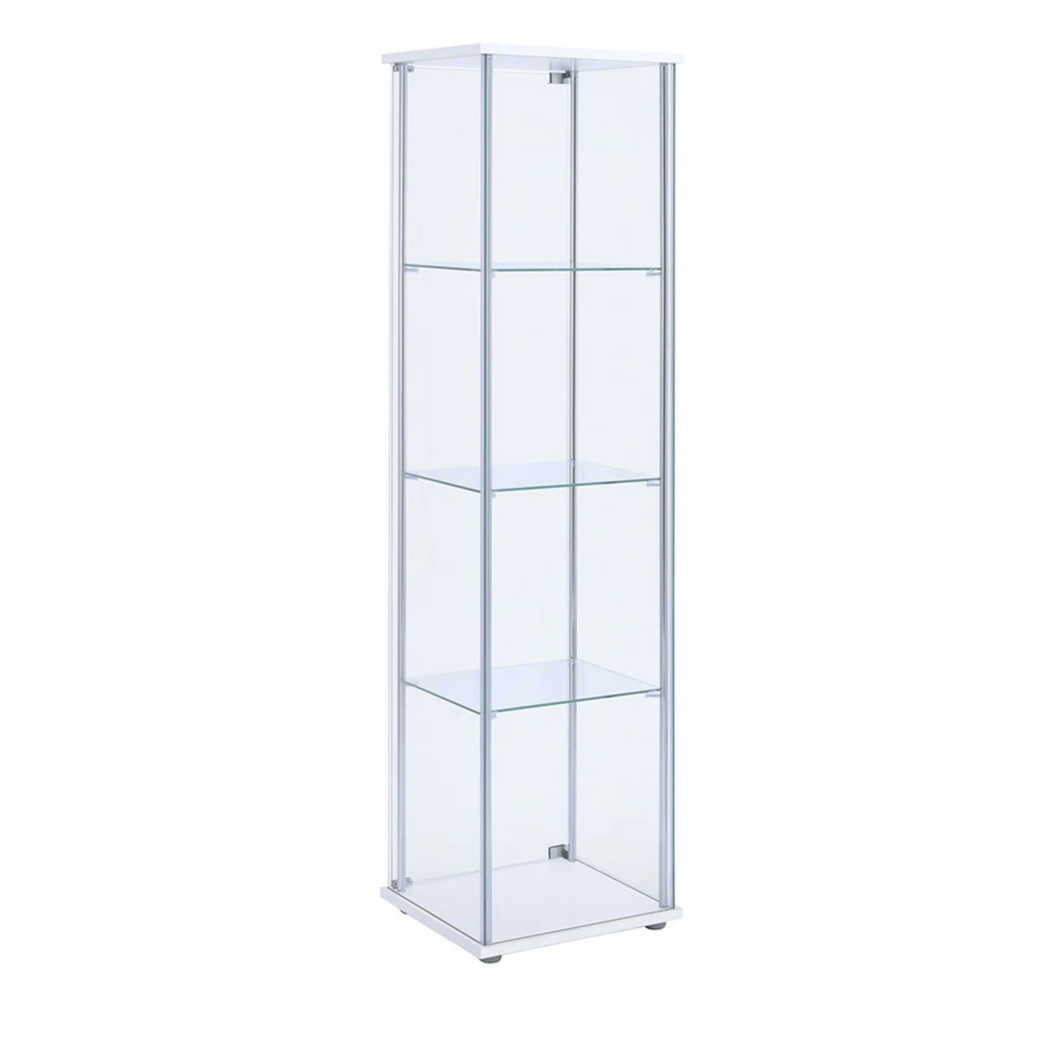 Glass And Metal Curio Cabinet With 4 Shelves, Clear And White By Benzara - Image 4