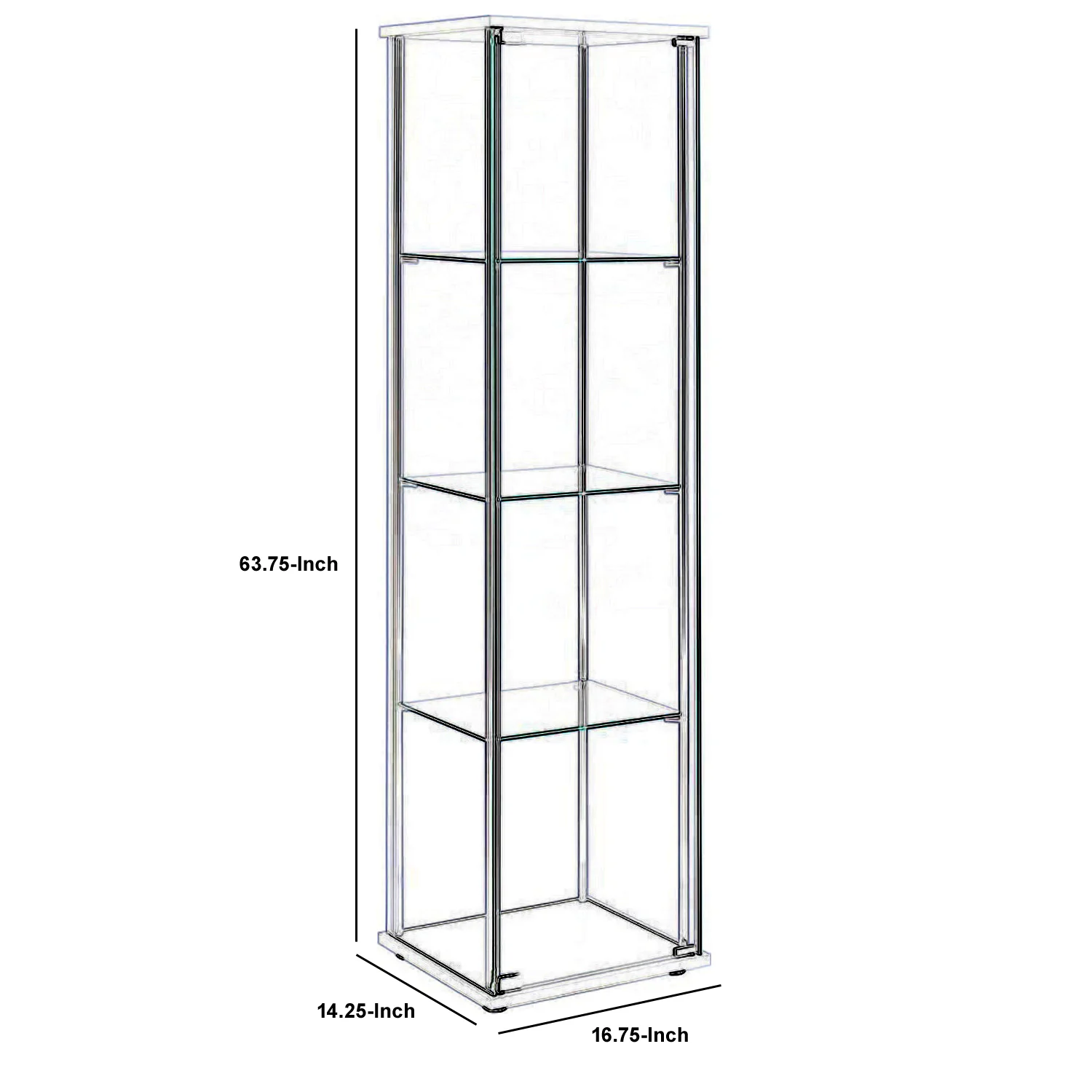 Glass And Metal Curio Cabinet With 4 Shelves, Clear And White By Benzara - Image 5