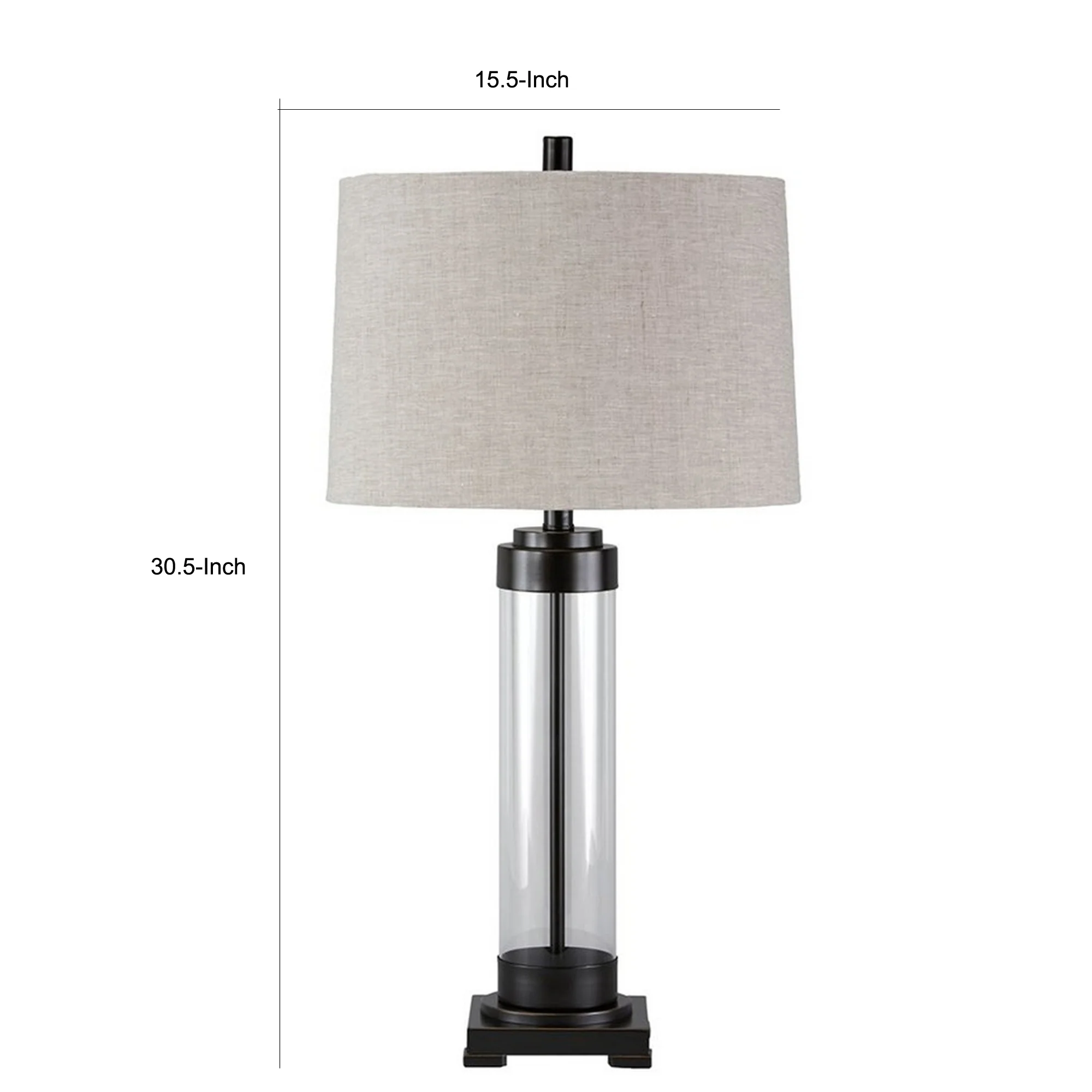 Glass And Metal Frame Table Lamp With Fabric Shade Gray And Black By Benzara - Image 3