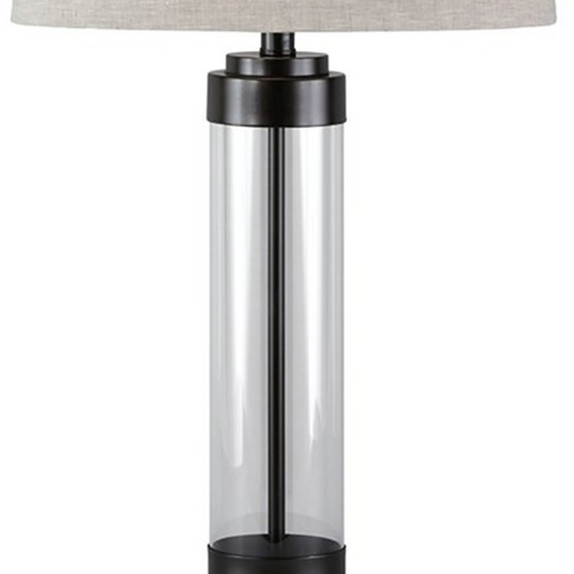 Glass And Metal Frame Table Lamp With Fabric Shade Gray And Black By Benzara - Image 4