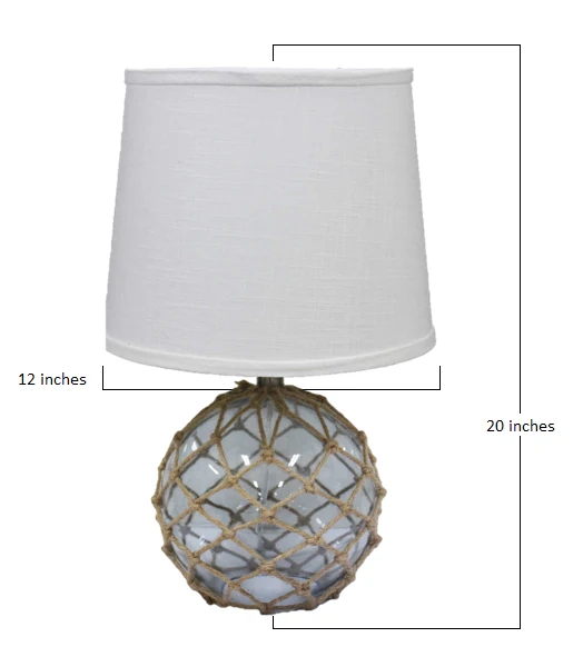 Glass and Net Finish Table Lamp with White Linen Shade By Homeroots - Image 2