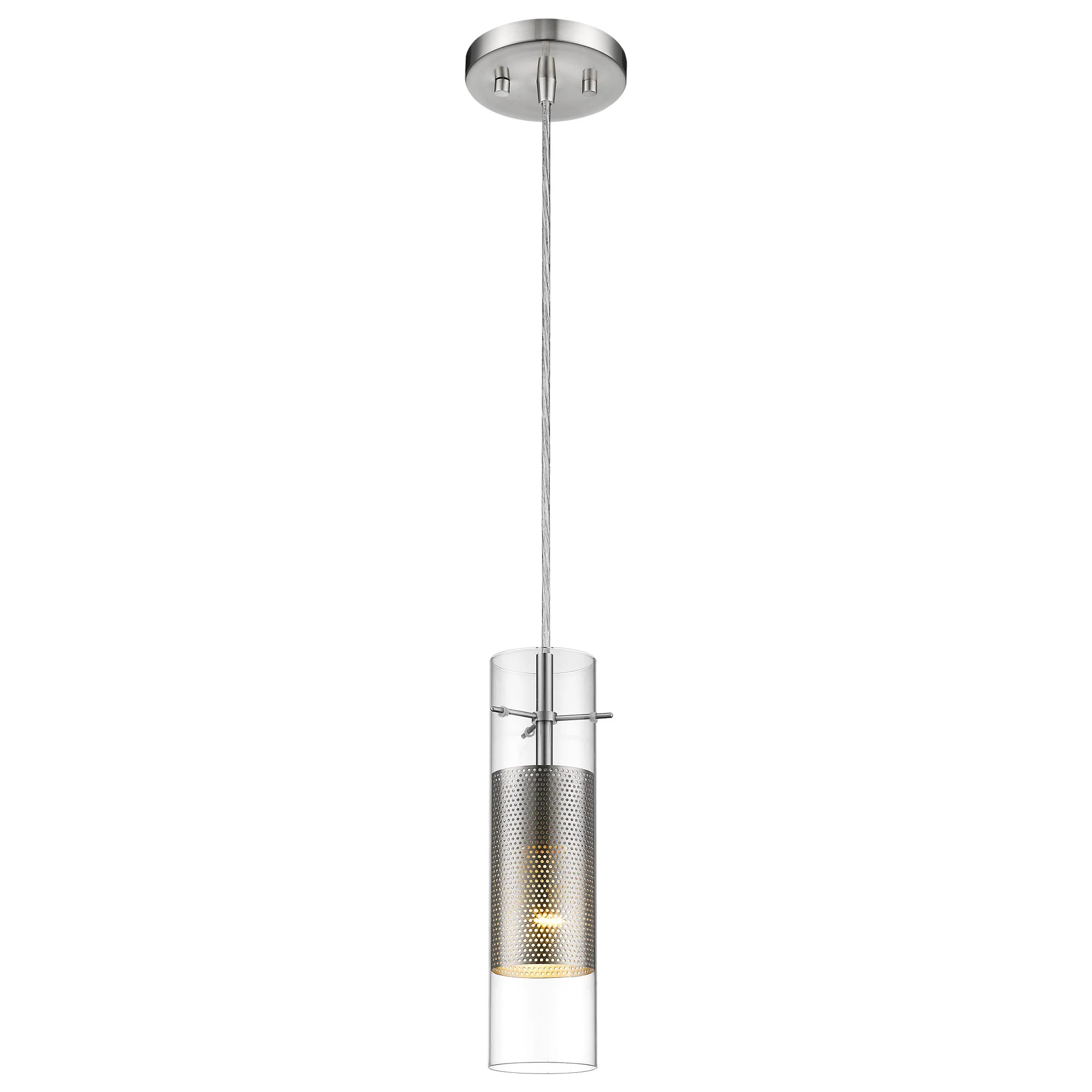 Glass and Silver Mesh Shade Hanging Light By Homeroots - Image 2