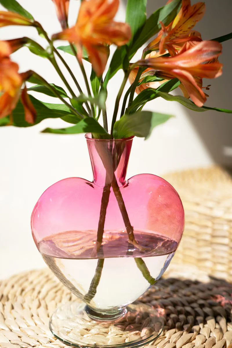 Glass Heart Vase - Ombre Pink - Large By Kalalou - Image 2