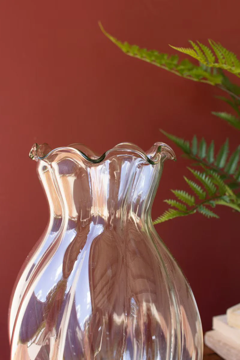 Glass Melon Vase With Ruffled Edge (Min 2) By Kalalou - Image 2