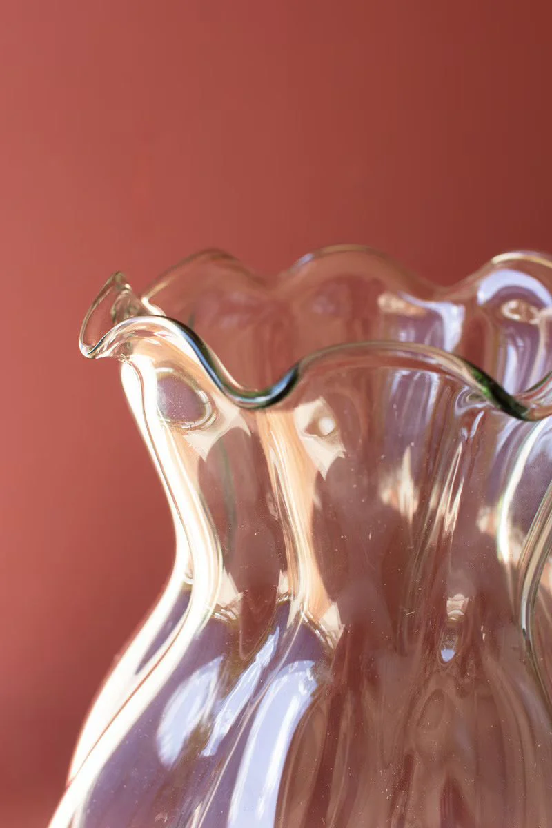 Glass Melon Vase With Ruffled Edge (Min 2) By Kalalou - Image 3