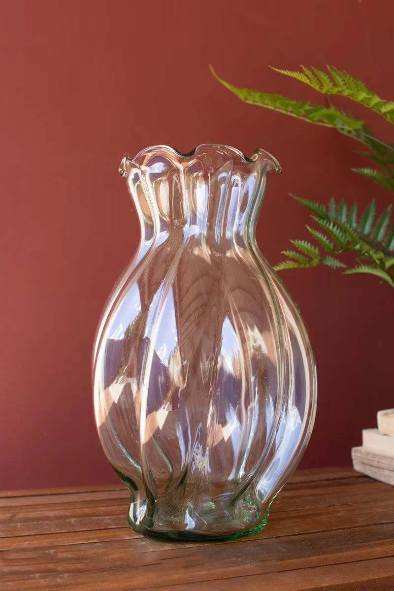Glass Melon Vase With Ruffled Edge (Min 2) By Kalalou - Image 4