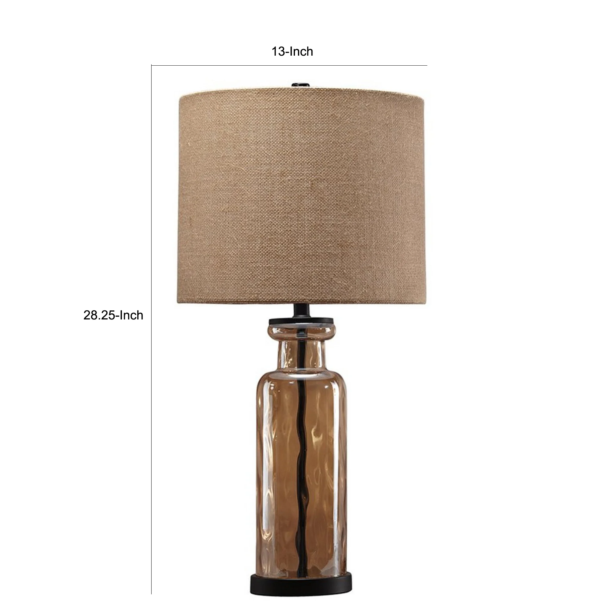 Glass Table Lamp With Fabric Drum Shade Gold And Beige By Benzara - Image 2