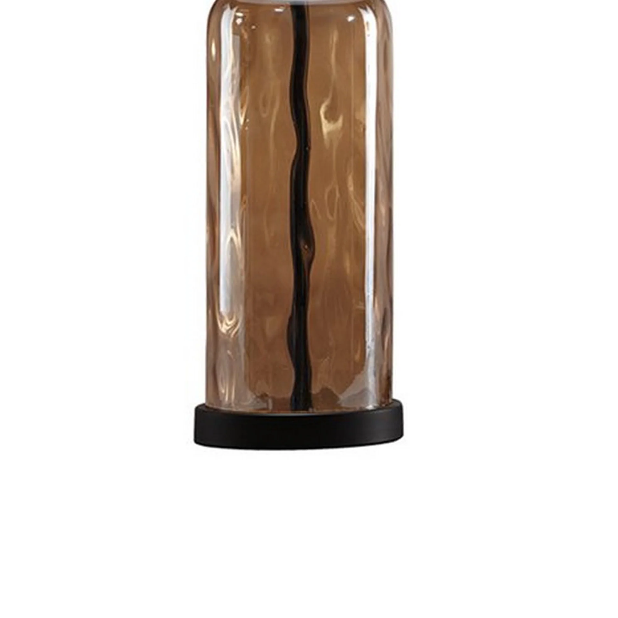 Glass Table Lamp With Fabric Drum Shade Gold And Beige By Benzara - Image 3