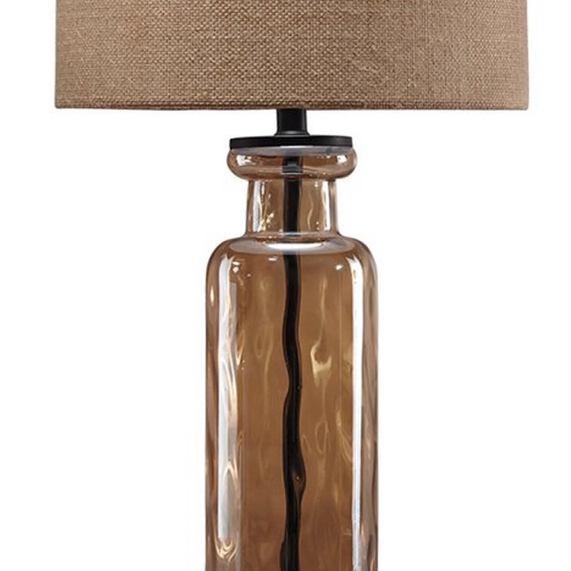 Glass Table Lamp With Fabric Drum Shade Gold And Beige By Benzara - Image 4