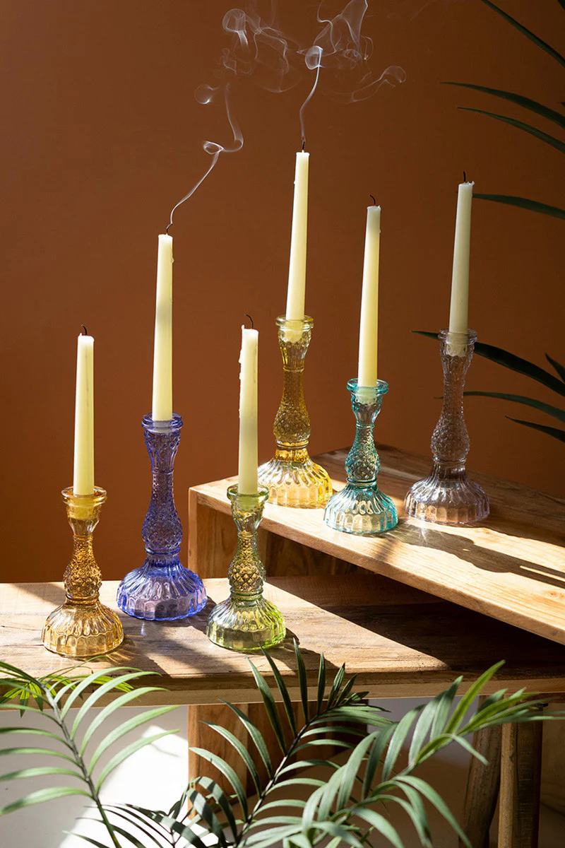 Glass Taper Candle Holders Set Of 6 By Kalalou - Image 2