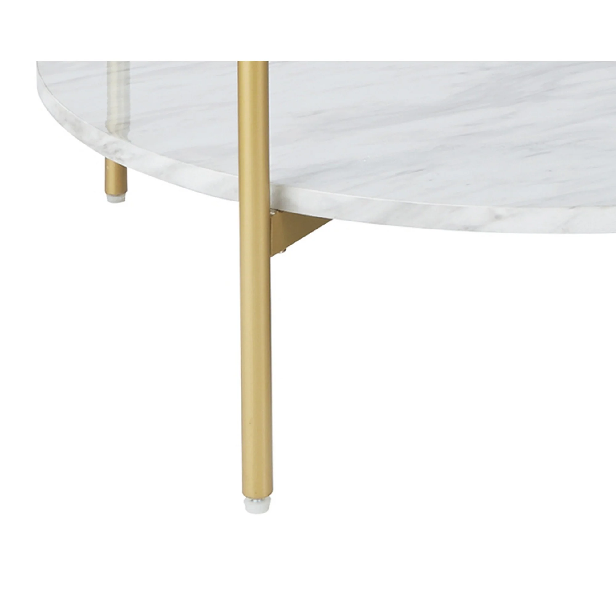 Glass Top Cocktail Table With Faux Marble Bottom Shelf, Clear And Gold By Benzara - Image 2