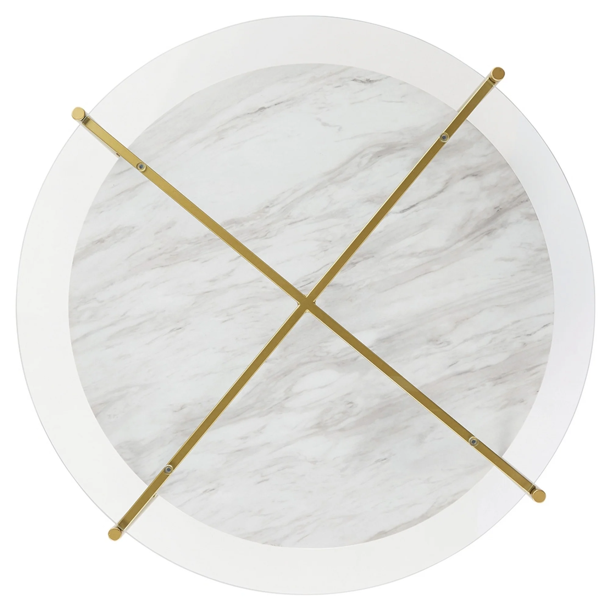 Glass Top Cocktail Table With Faux Marble Bottom Shelf, Clear And Gold By Benzara - Image 4