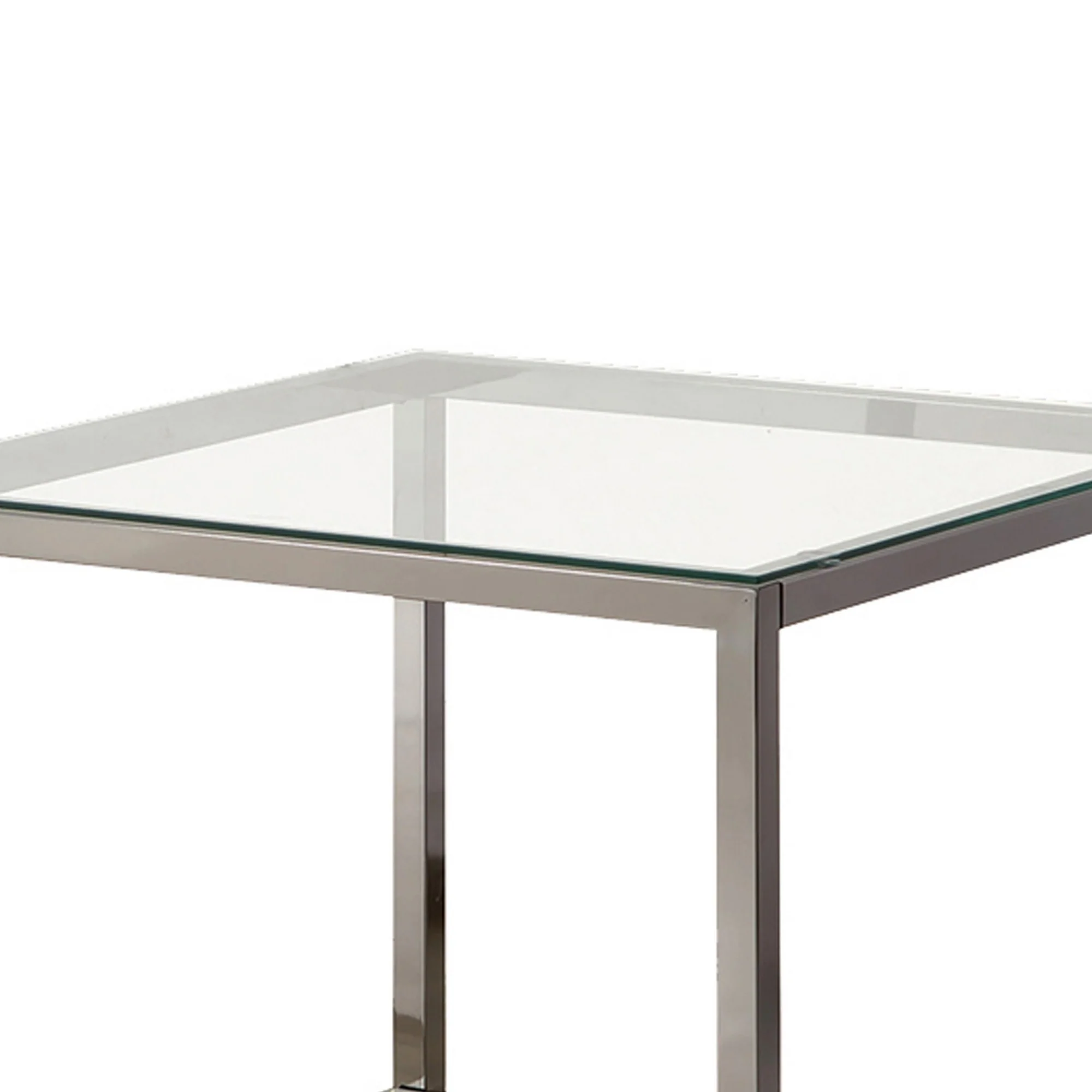 Glass Top End Table With Metal Frame And Open Shelf, Silver By Benzara - Image 2