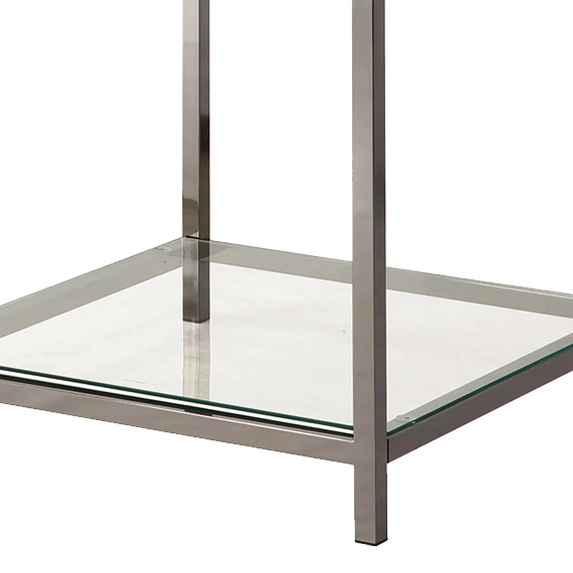 Glass Top End Table With Metal Frame And Open Shelf, Silver By Benzara - Image 3