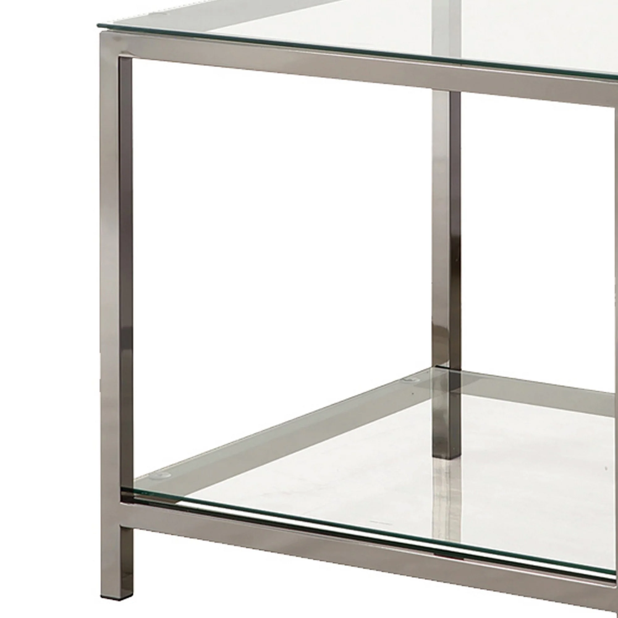 Glass Top End Table With Metal Frame And Open Shelf, Silver By Benzara - Image 4