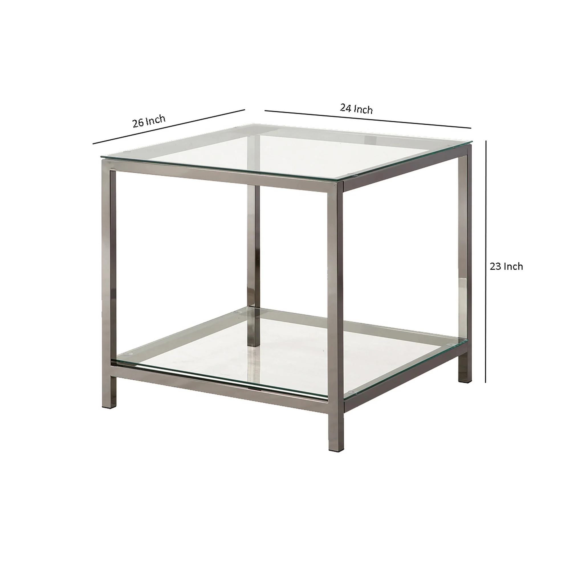 Glass Top End Table With Metal Frame And Open Shelf, Silver By Benzara - Image 5