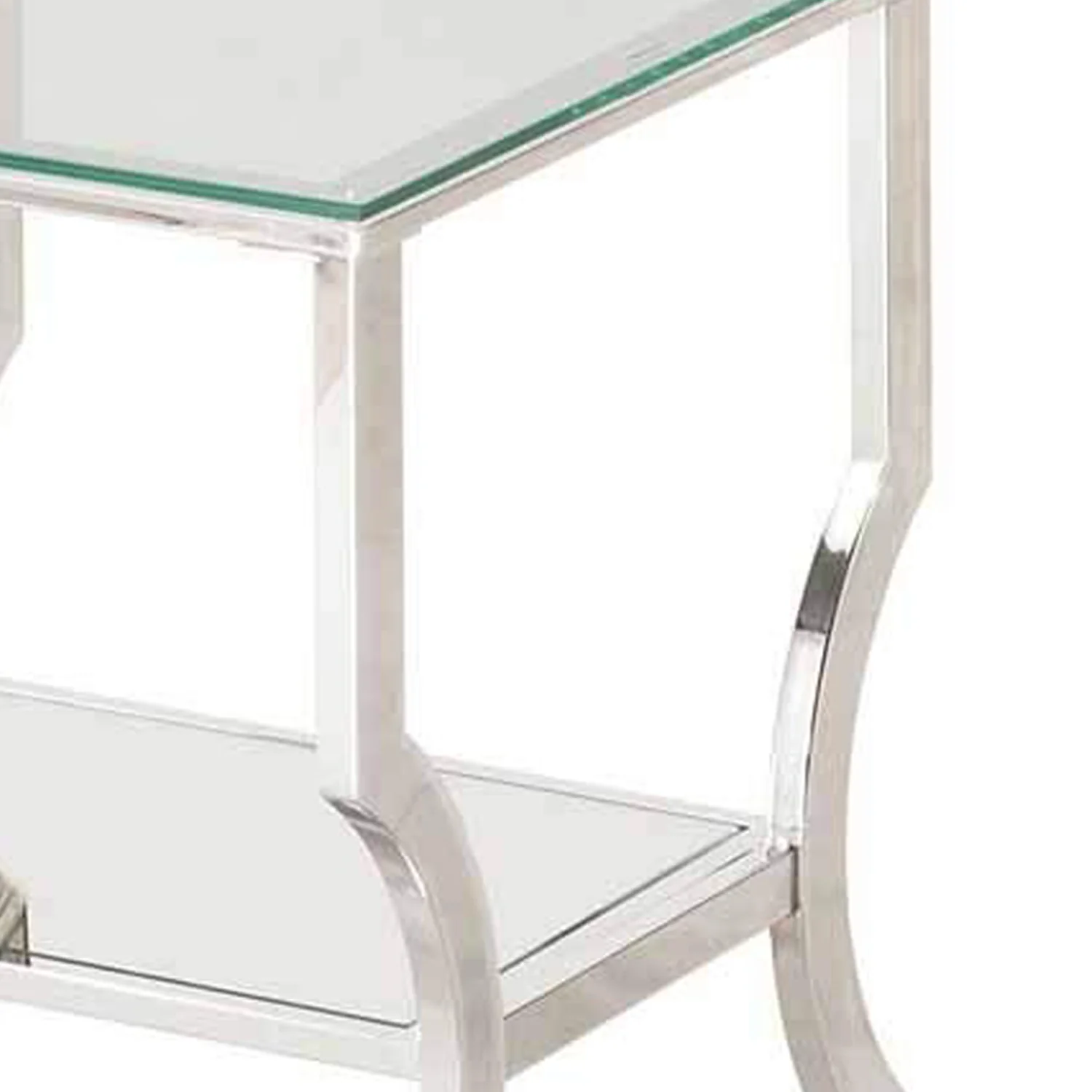 Glass Top End Table with Mirrored Bottom Shelf, Clear and Silver By Benzara - Image 3
