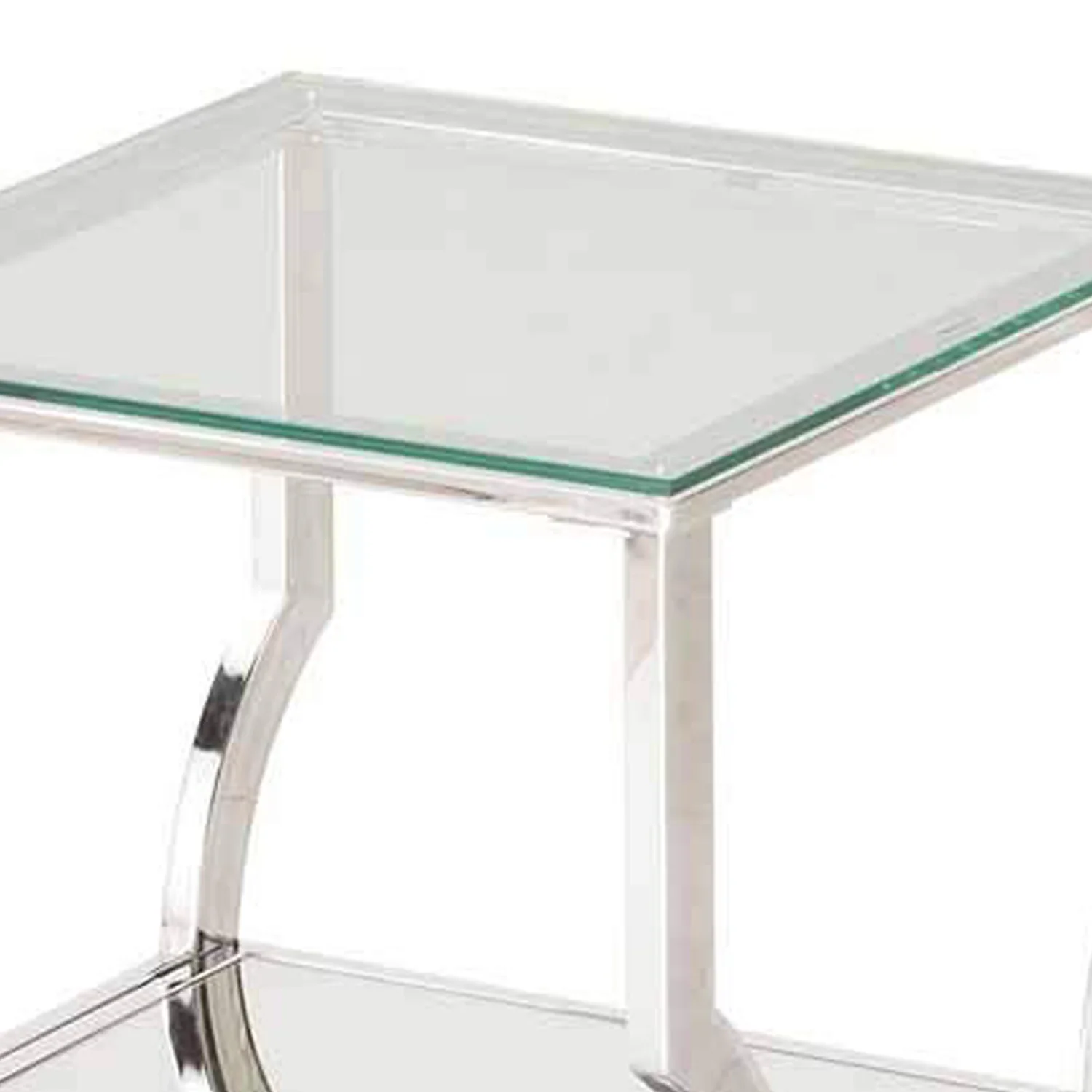 Glass Top End Table with Mirrored Bottom Shelf, Clear and Silver By Benzara - Image 4