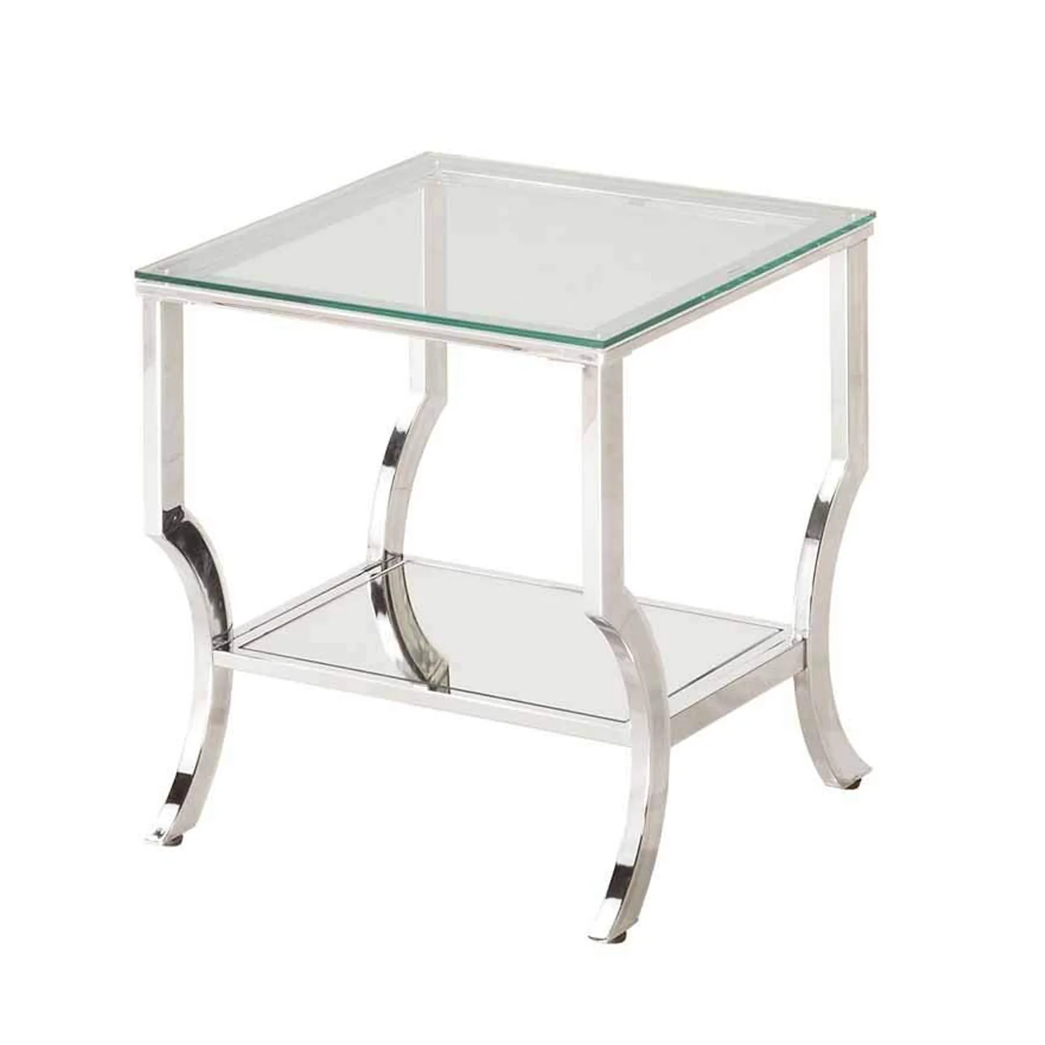 Glass Top End Table with Mirrored Bottom Shelf, Clear and Silver By Benzara - Image 5