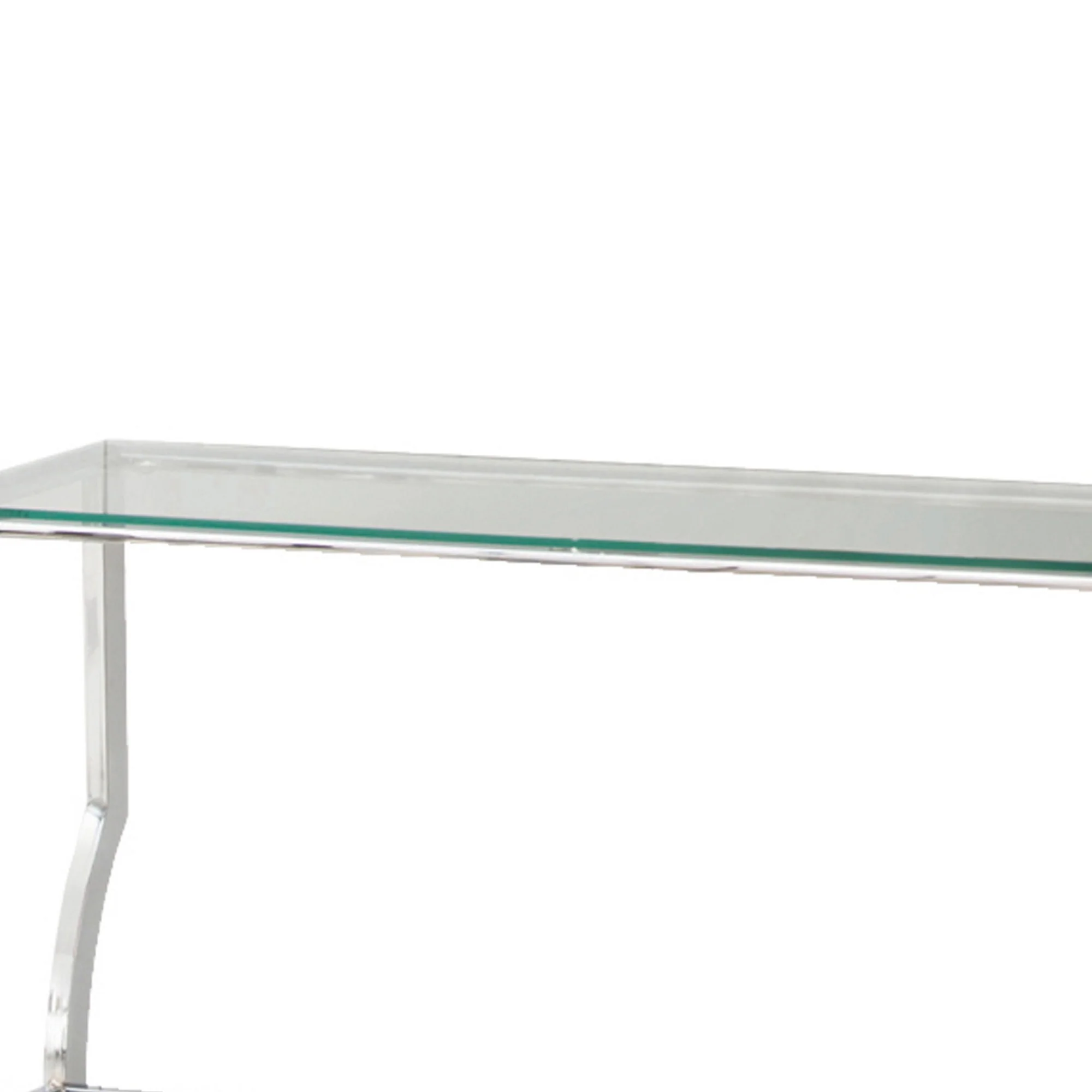 Glass Top Sofa Table With Metal Frame And Mirror Shelf, Chrome By Benzara - Image 2