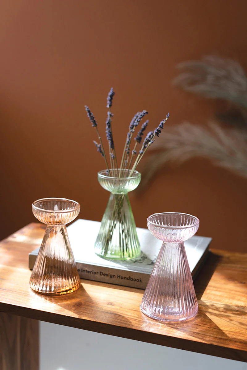 Glass Vase/Taper Holders - One Each Color Set Of 3 By Kalalou - Image 4
